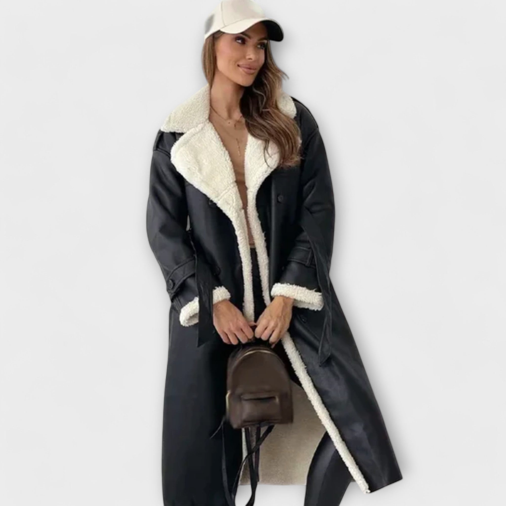 Maria – Long Classic Jacket with Fleece Lining and Teddy Collar