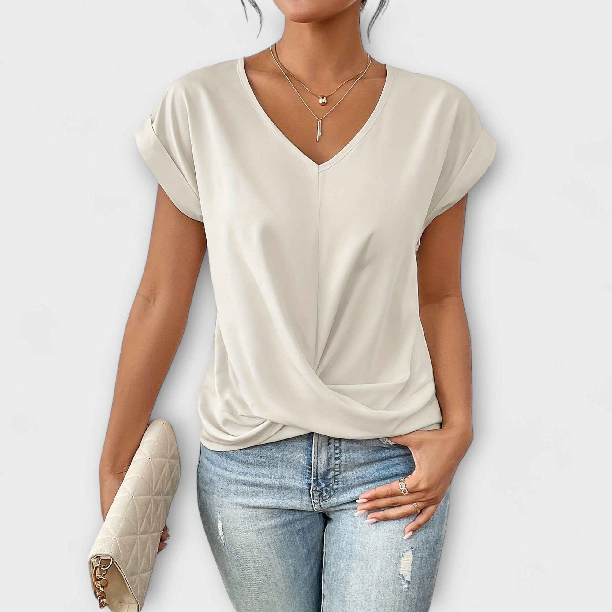 Eloise - V-Neck Top with Button Detail