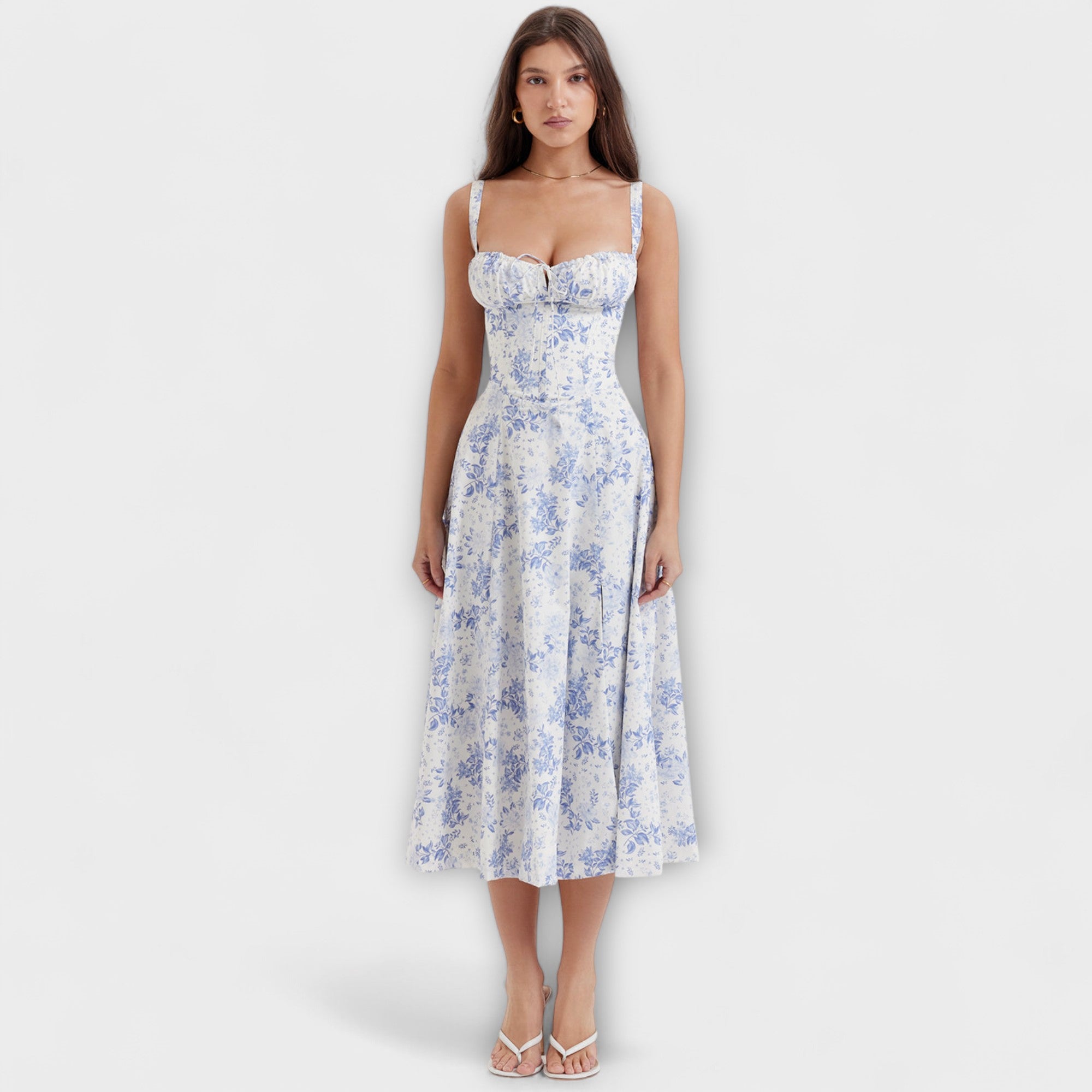 Zipporas - Fitted bustier dress with a modern spring floral print