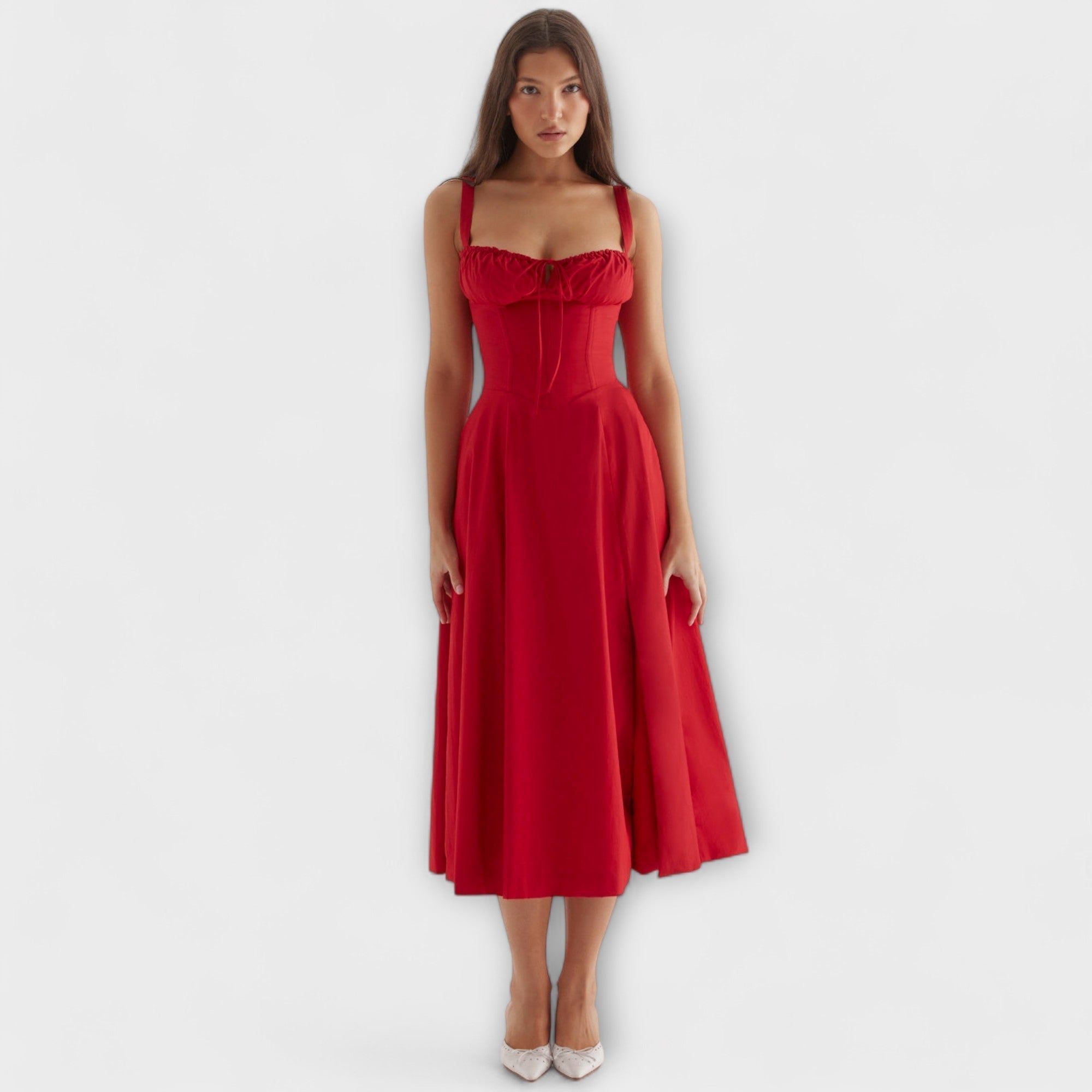 Zipporas - Fitted bustier dress with a modern spring floral print