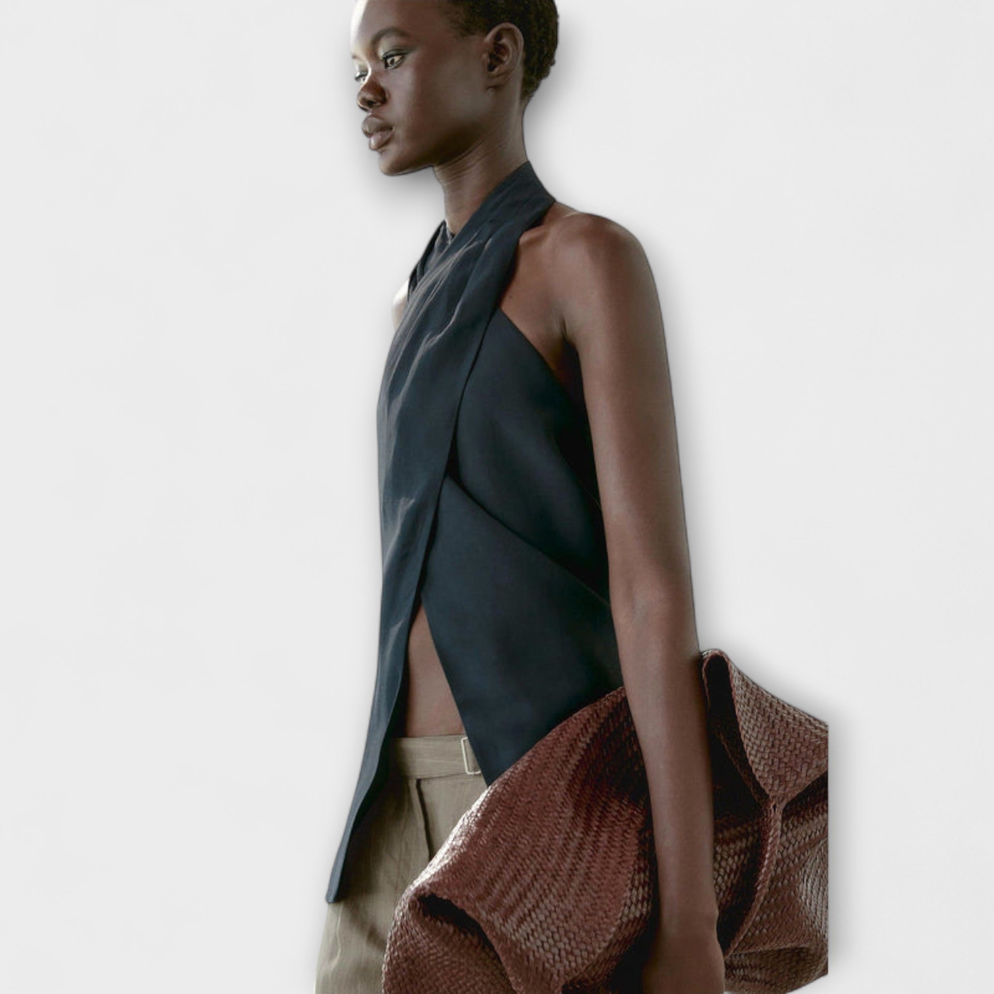 Hannah - Blue Halter Neck Top with Back Cutout