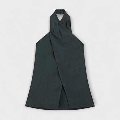 Leah - Blue Halter Neck Top with Back Cutout